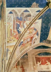 La résurrection du fils de Nerva, seigneur de Tulle, détail du plafond de la chapelle du Tinel avec des scènes de la vie de Saint Martial, 1344-45